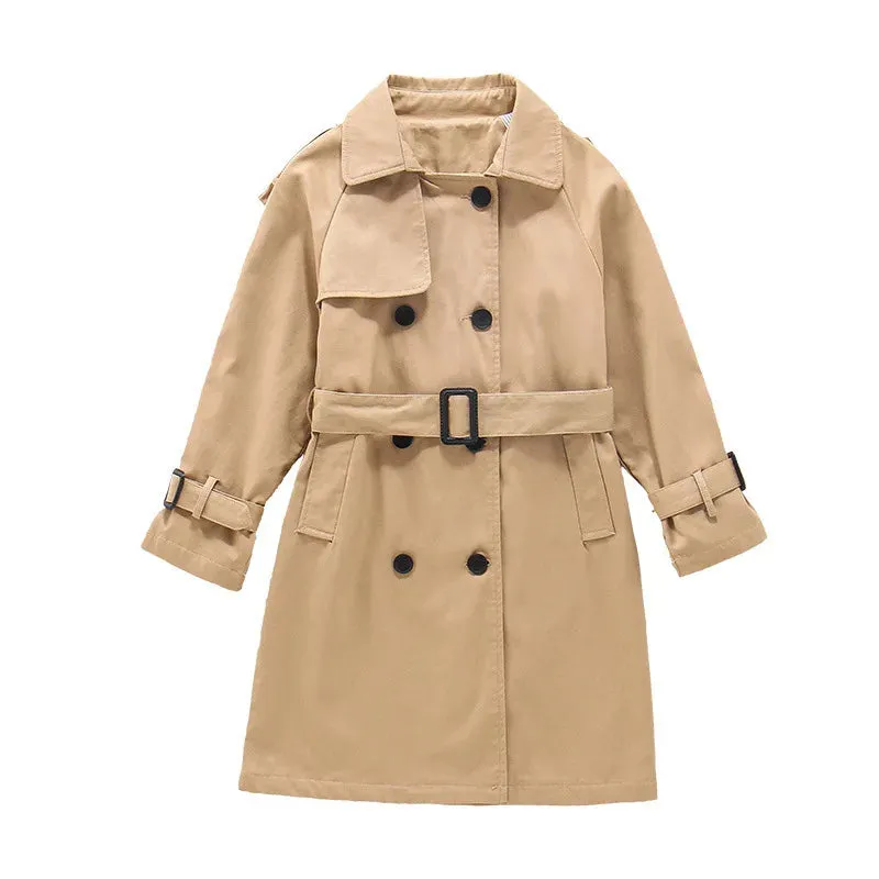 Cotton Teen Girls Long Trench Coats New Fashion England Style Windbreaker Jacket For Girls Children Clothing