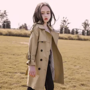 Cotton Teen Girls Long Trench Coats New Fashion England Style Windbreaker Jacket For Girls Children Clothing