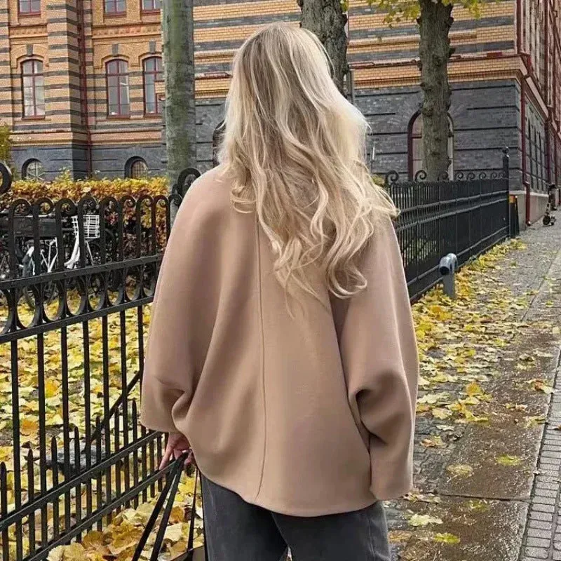 Cozy Oversized Single-Breasted Coat with Classic Turndown Collar