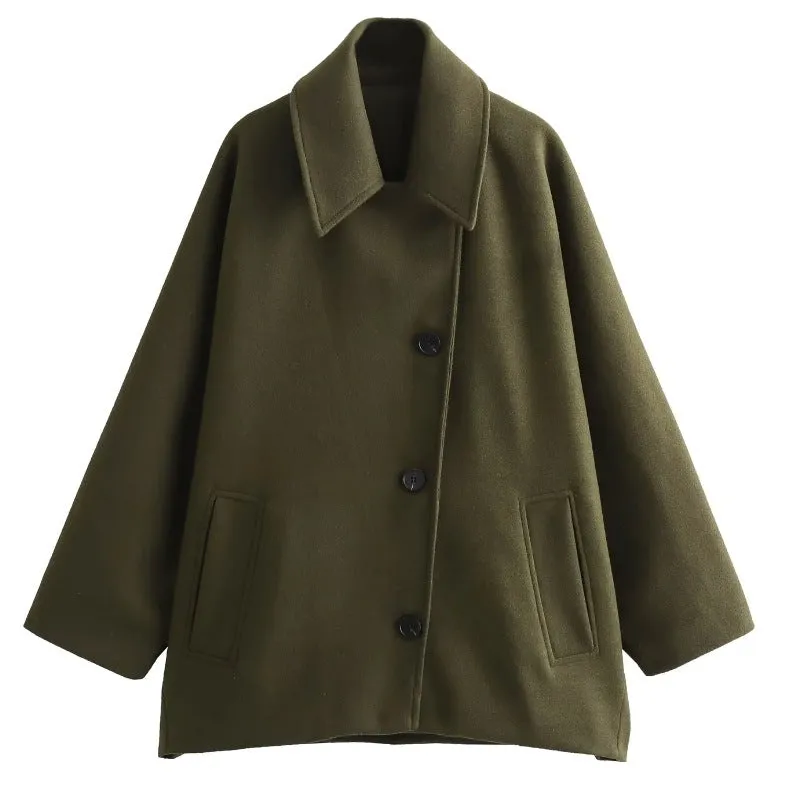 Cozy Oversized Single-Breasted Coat with Classic Turndown Collar