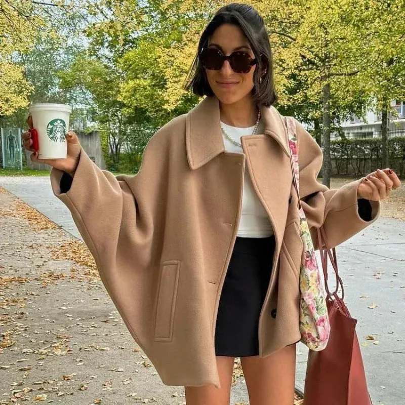 Cozy Oversized Single-Breasted Coat with Classic Turndown Collar