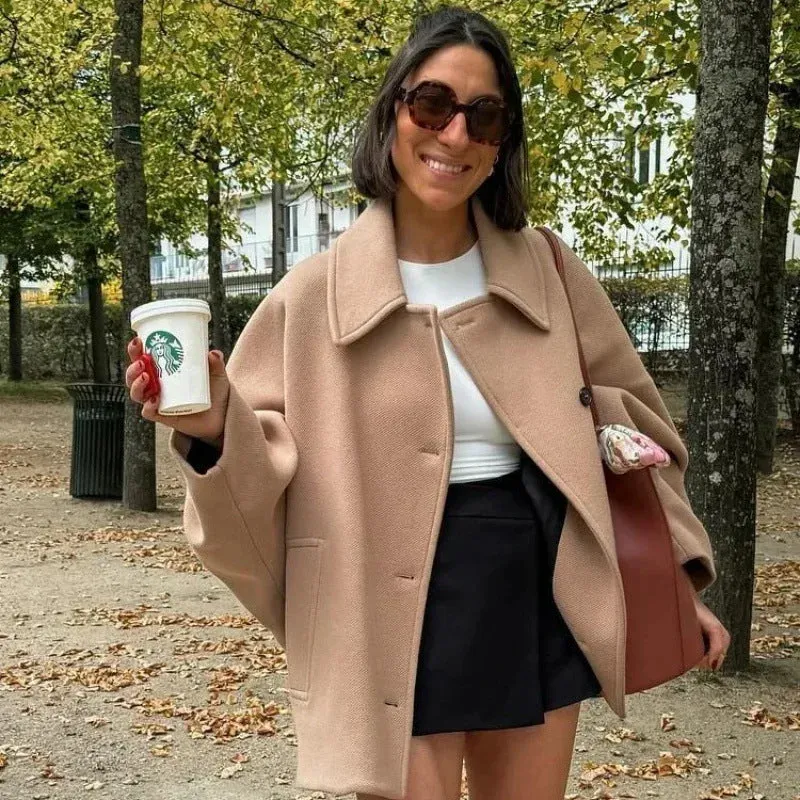 Cozy Oversized Single-Breasted Coat with Classic Turndown Collar