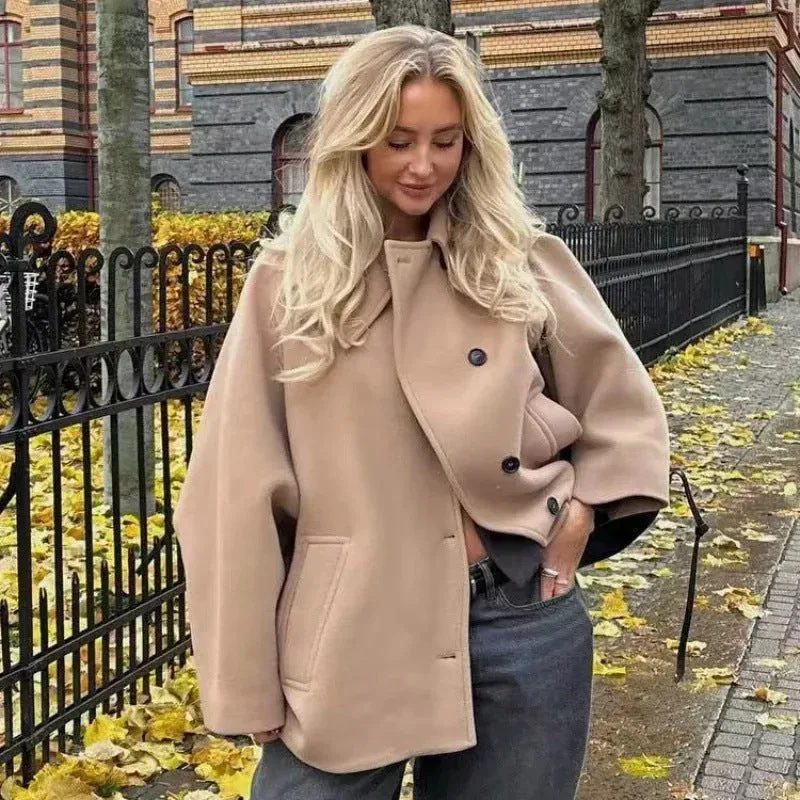 Cozy Oversized Single-Breasted Coat with Classic Turndown Collar