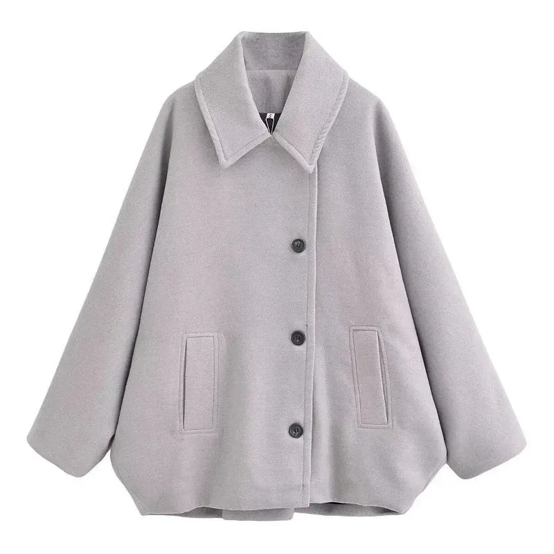 Cozy Oversized Single-Breasted Coat with Classic Turndown Collar