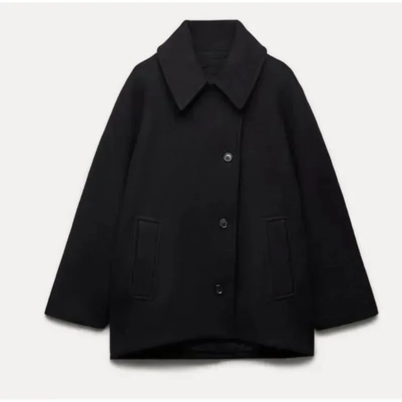 Cozy Oversized Single-Breasted Coat with Classic Turndown Collar