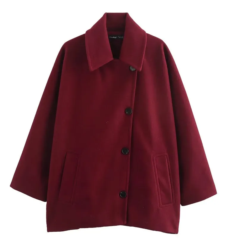 Cozy Oversized Single-Breasted Coat with Classic Turndown Collar