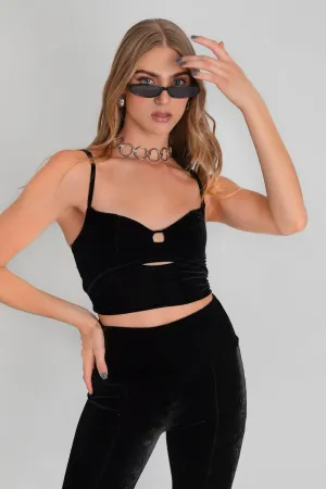 Crop top de terciopelo escote v con cut out