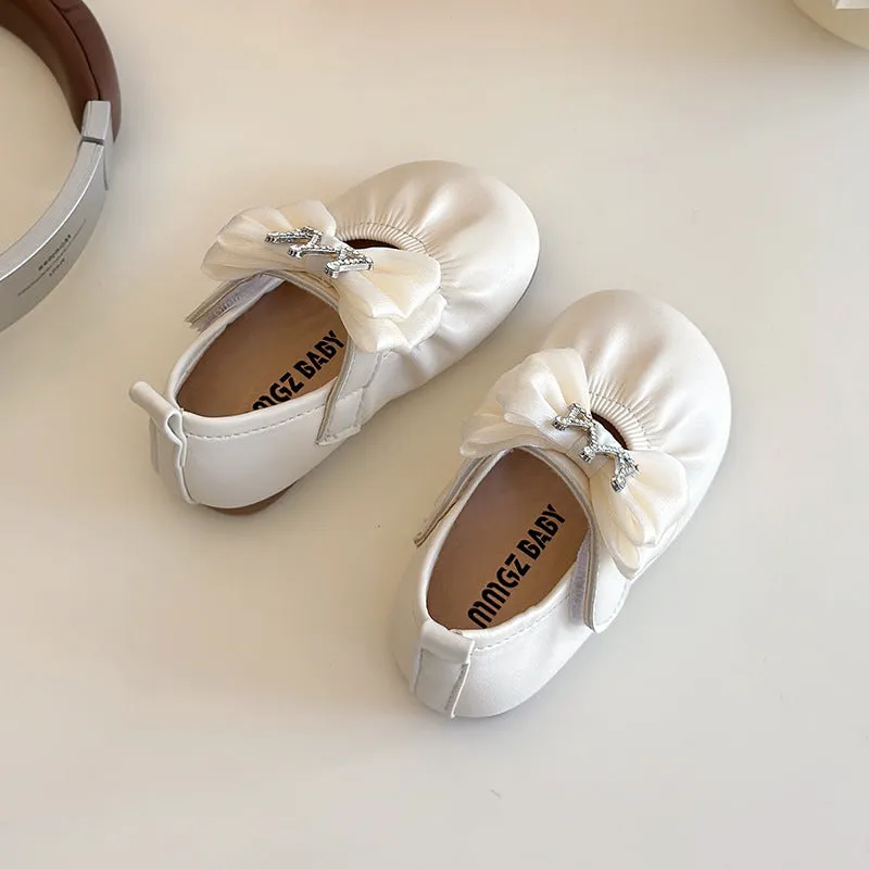 Crown Applique Bow Detailed Party Wear Mary Janes - White