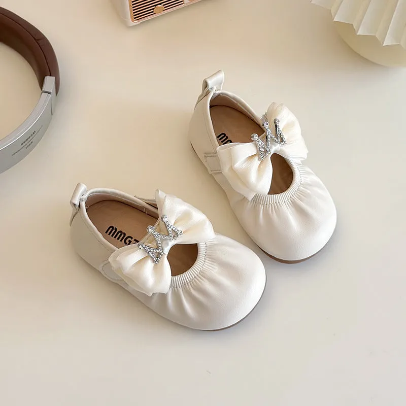 Crown Applique Bow Detailed Party Wear Mary Janes - White