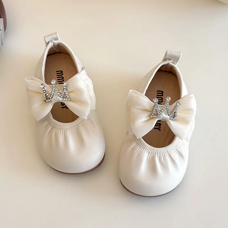 Crown Applique Bow Detailed Party Wear Mary Janes - White