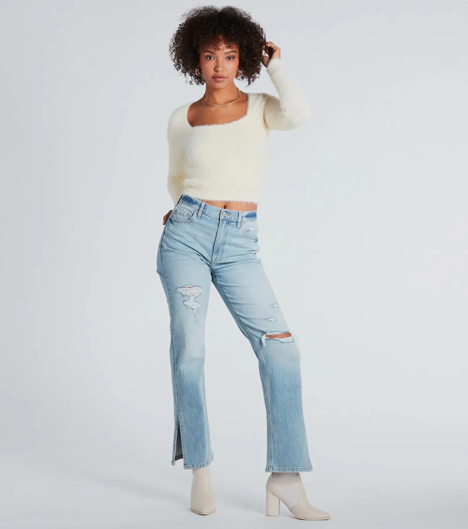 Cuddle Up Eyelash Knit Scoop Neck Crop Sweater