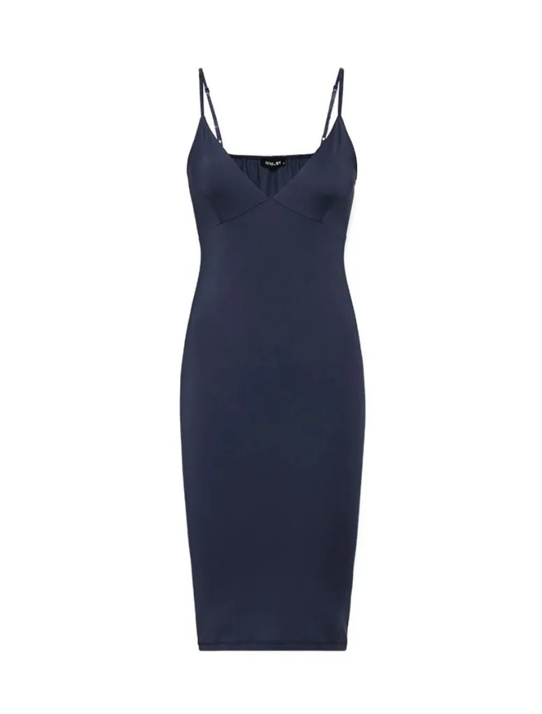 Cupped V- Neck Jersey Slip- Navy