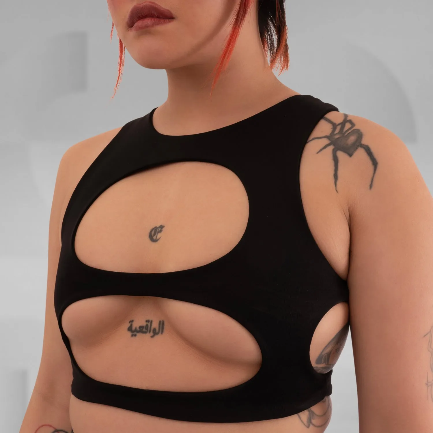 Cut-Out Spiderweb Crop Top Female