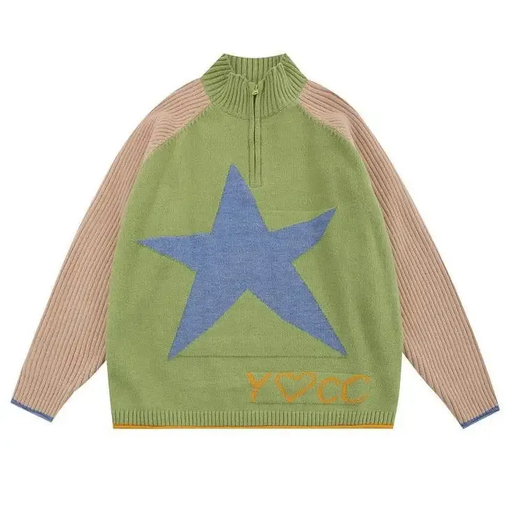 Cute Oversized Star Print Jacket with Zip-Up Closure