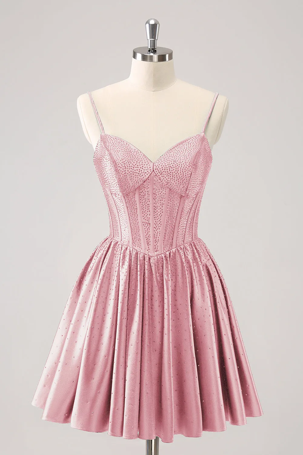 Cute Red A Line Spaghetti Straps Ruffle Corset Short Homecoming Dress with Beading