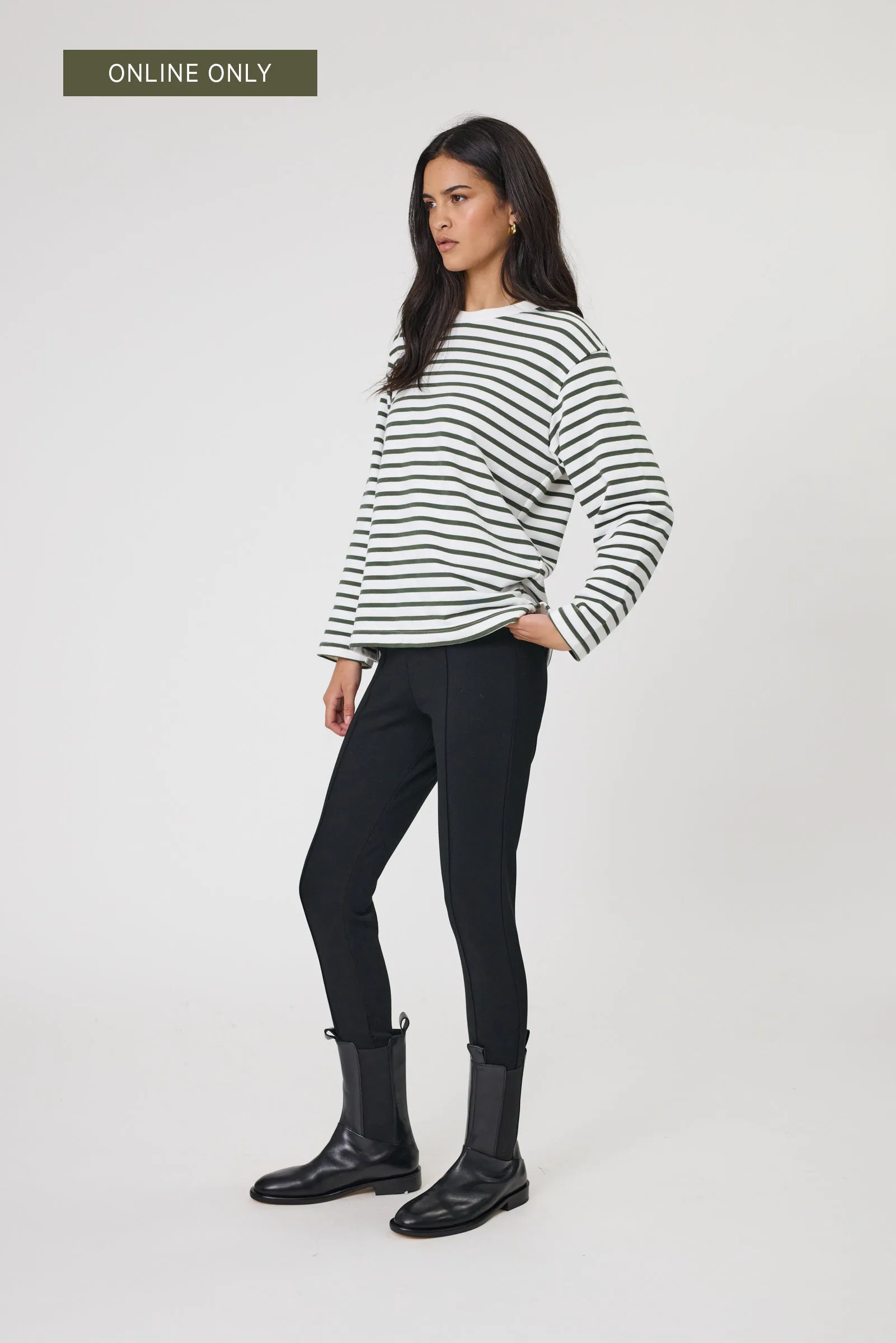 Daily L/S Sweat - Olive Stripe