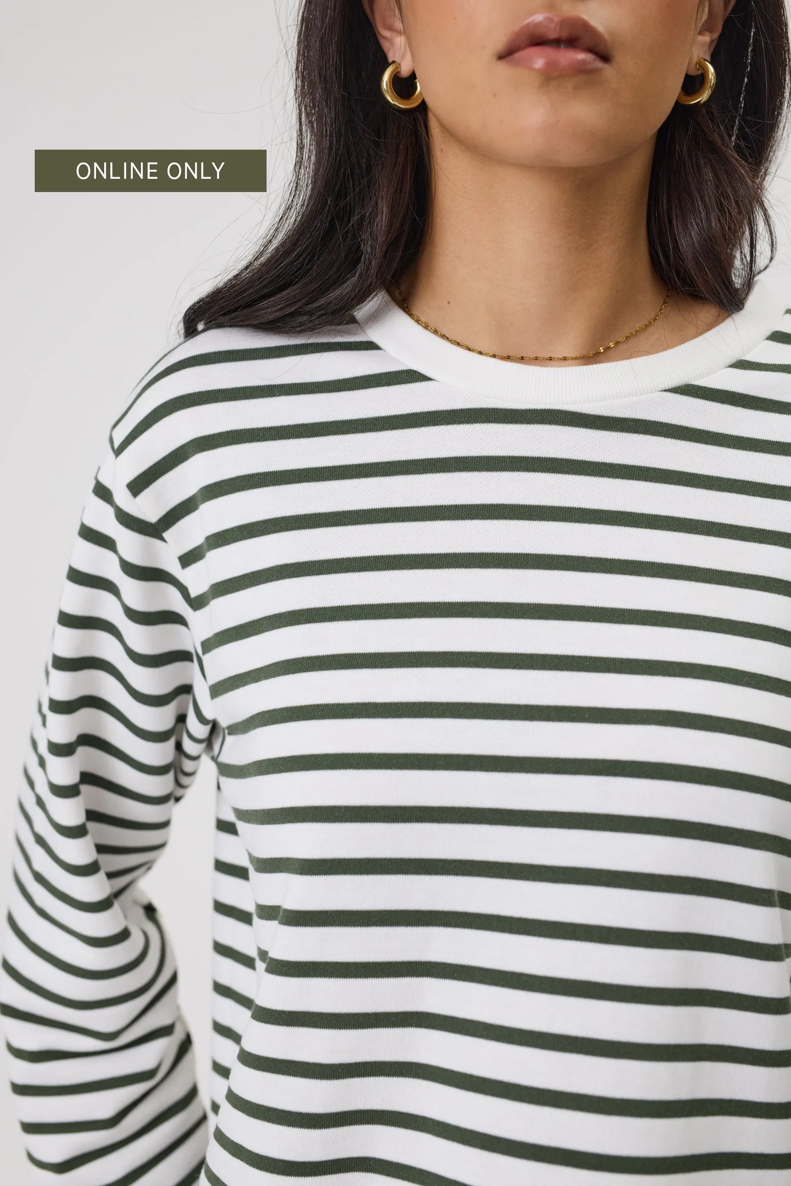 Daily L/S Sweat - Olive Stripe