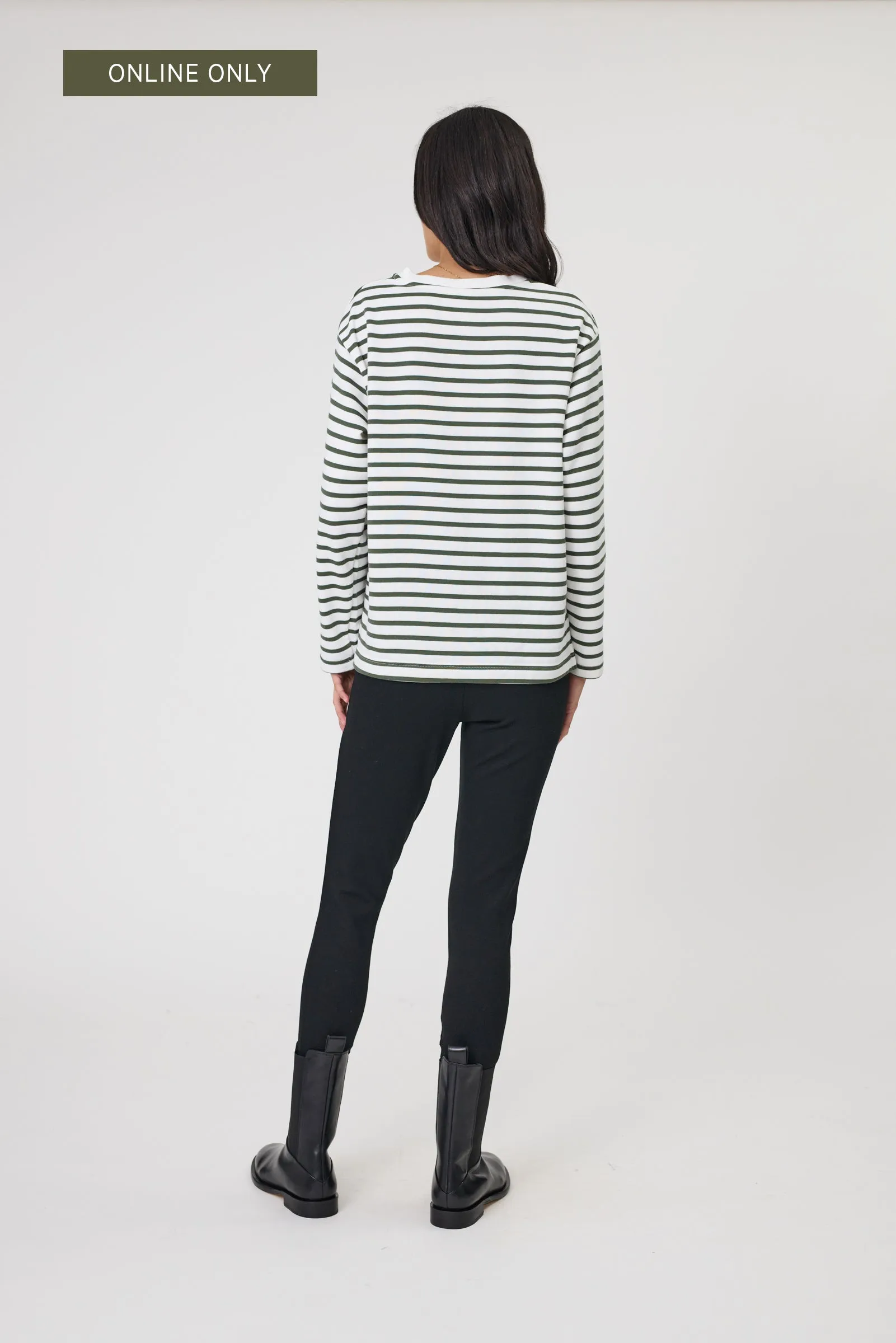 Daily L/S Sweat - Olive Stripe