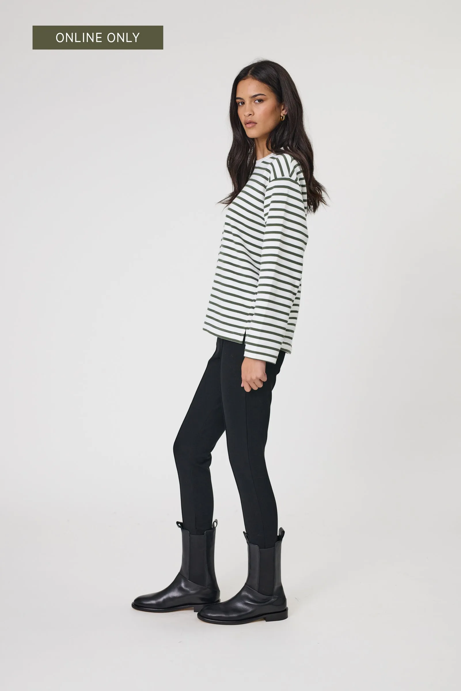 Daily L/S Sweat - Olive Stripe