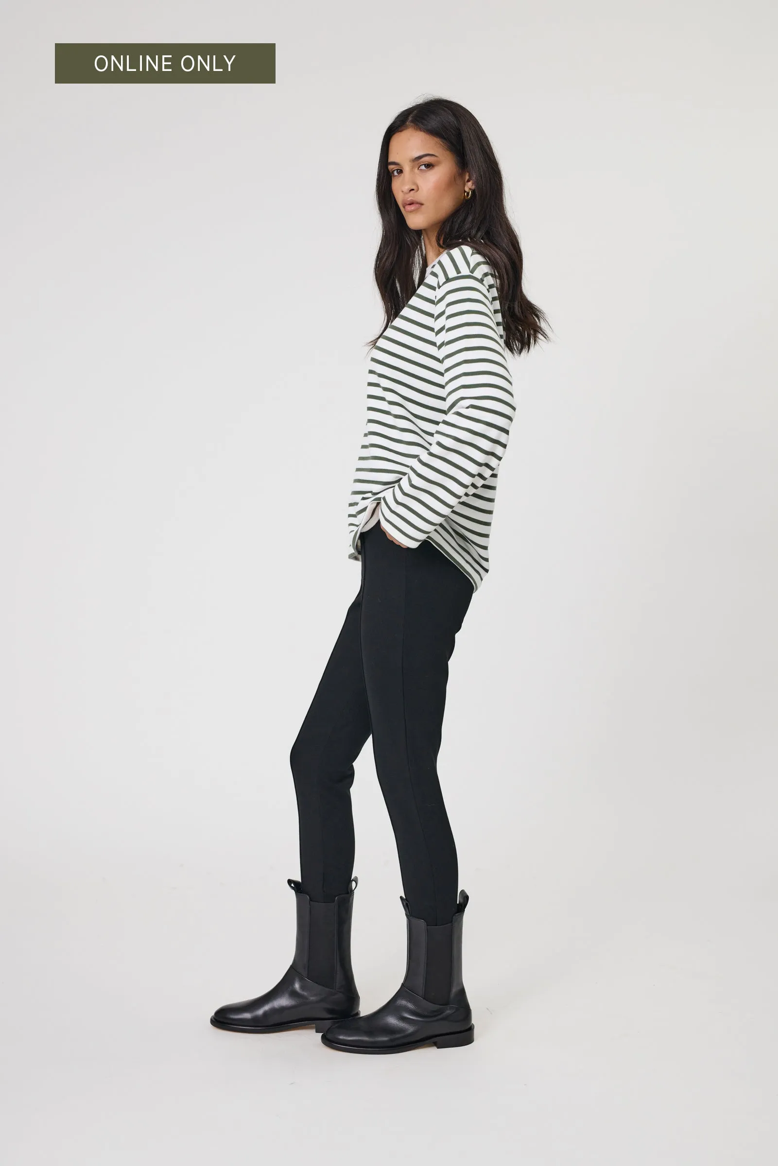 Daily L/S Sweat - Olive Stripe
