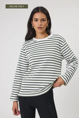 Daily L/S Sweat - Olive Stripe