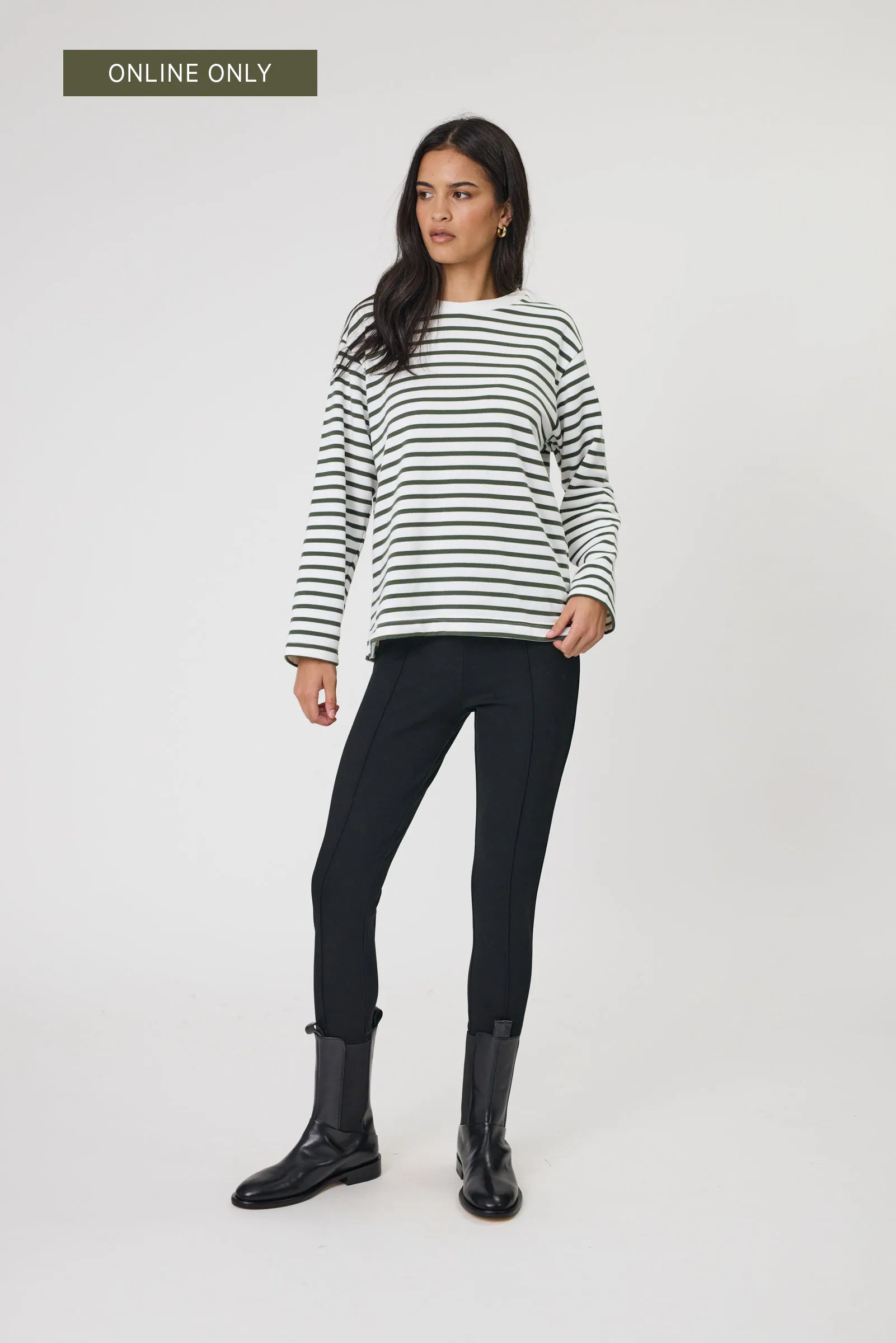 Daily L/S Sweat - Olive Stripe