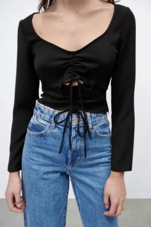 Deep Neck With Cut Out And Pleats