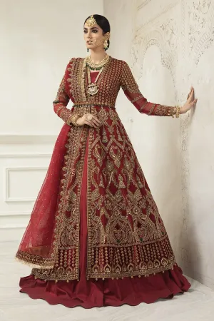 Deep Red Bridal Dress Pakistani in Pishwas Style #BS733