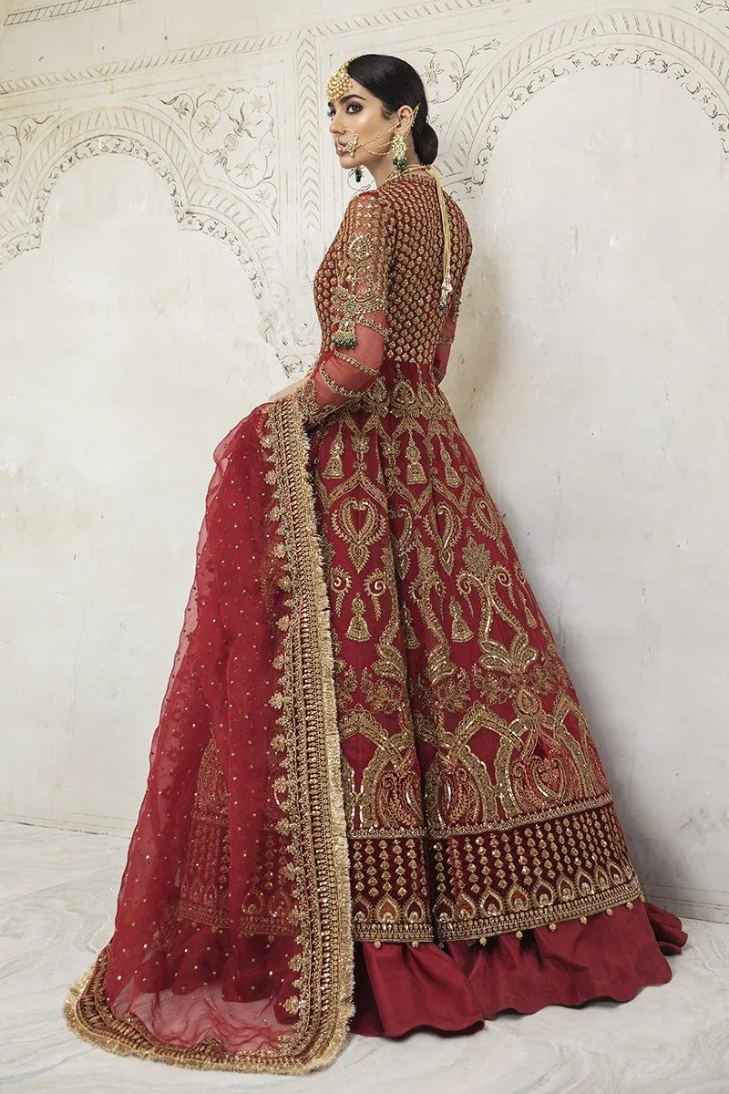 Deep Red Bridal Dress Pakistani in Pishwas Style #BS733