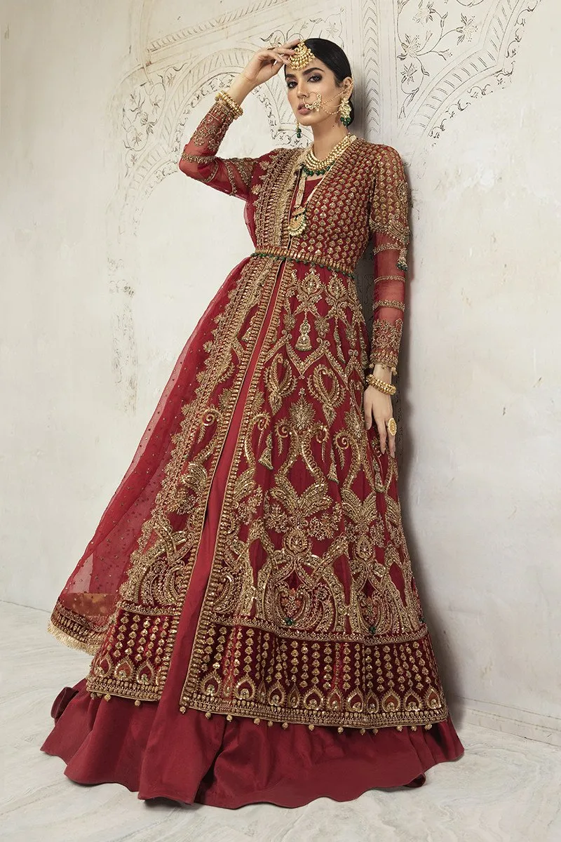 Deep Red Bridal Dress Pakistani in Pishwas Style #BS733