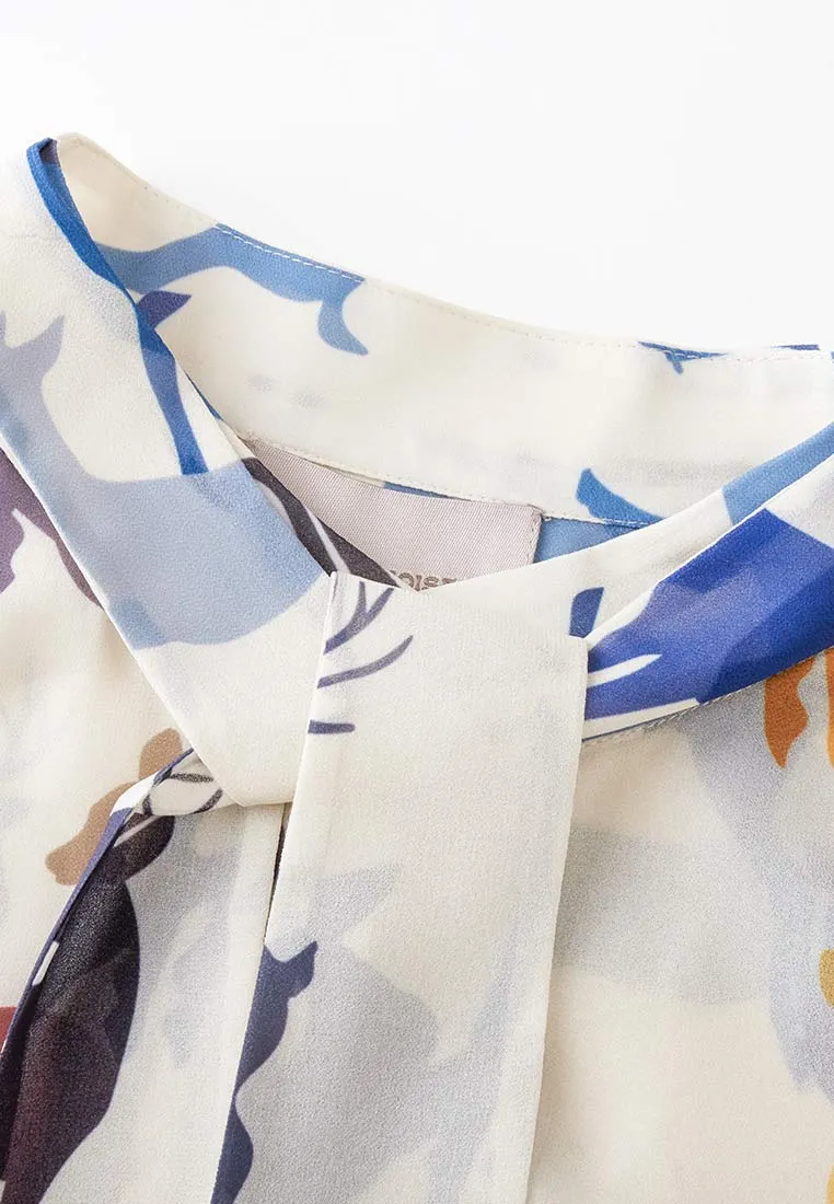 Deer Print Pussy-bow Collar Chiffon Blouse
