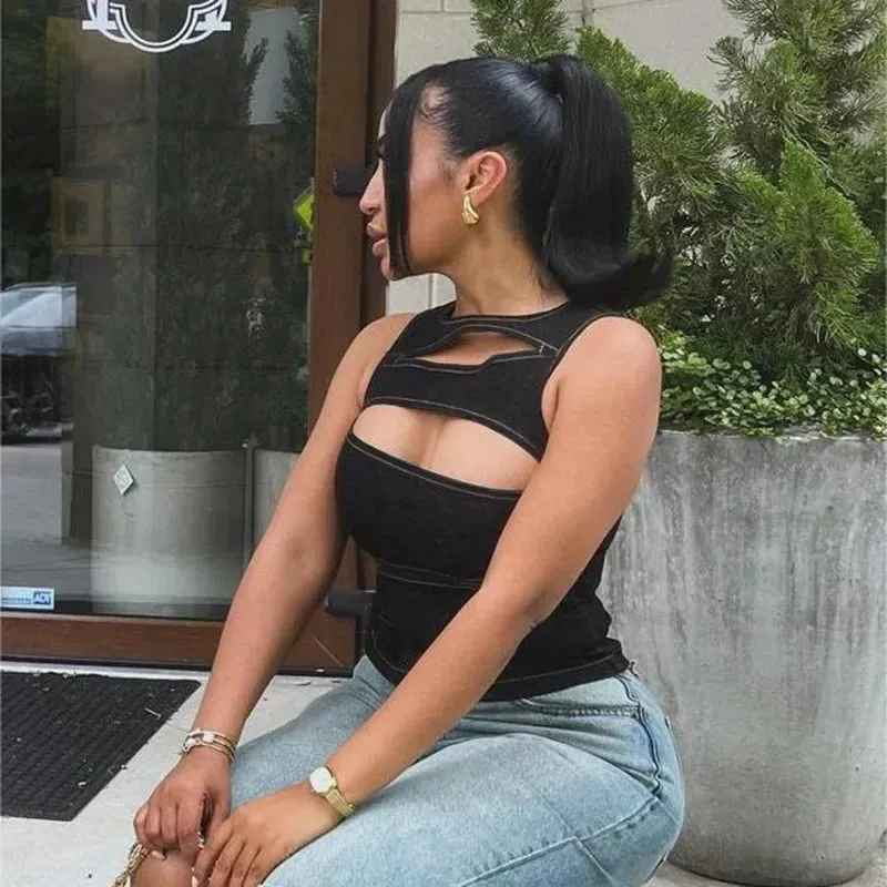 Denim Cut-Out Tank Top
