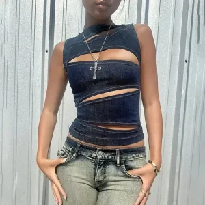 Denim Cut-Out Tank Top