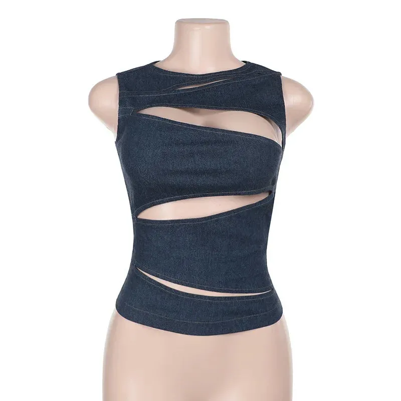 Denim Cut-Out Tank Top