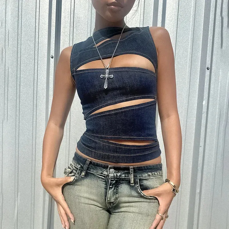Denim Cut-Out Tank Top