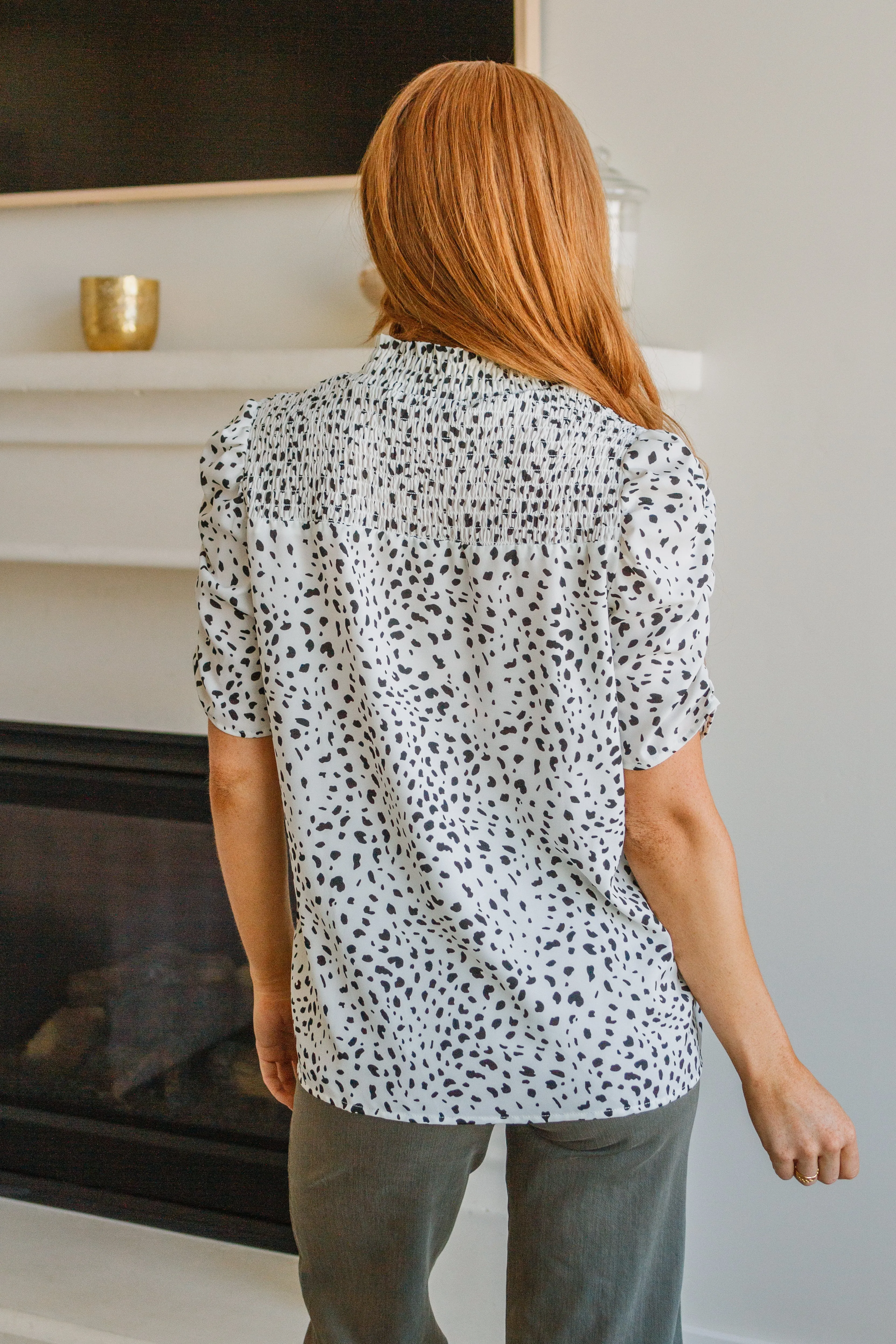 Dottie Ruched Mock Neck Blouse!