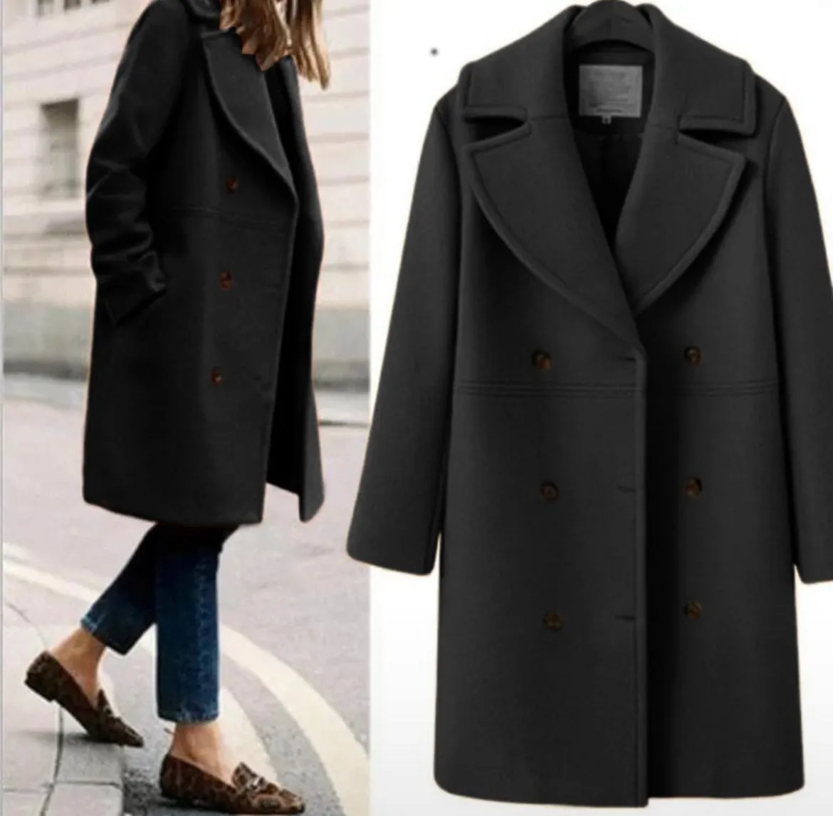 Double Breasted Mid-Length Trench Coat Woolen Women's Coat