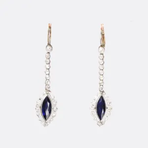 Edwardian Sapphire & Diamond Snake Earrings
