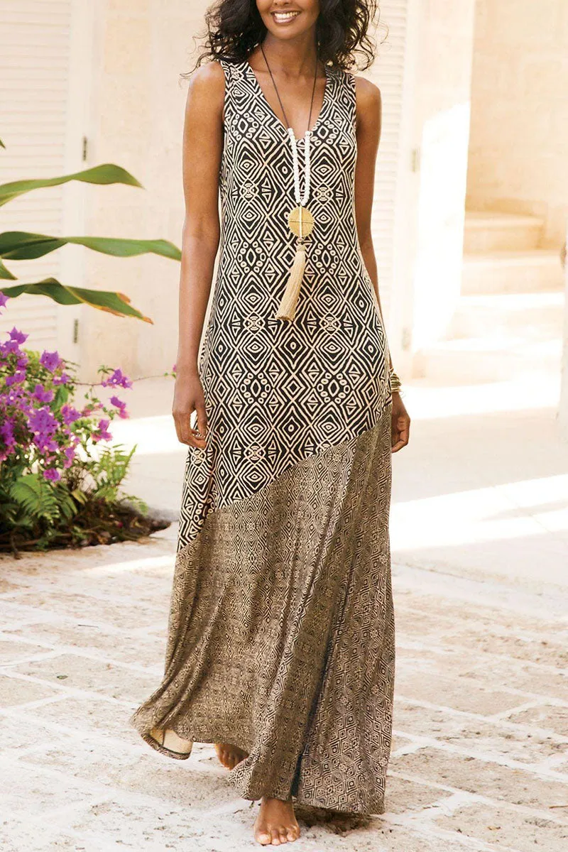 Elegant Print V Neck A Line Dresses(3 Colors)