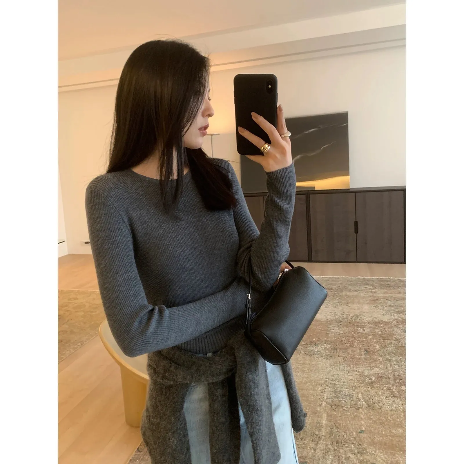 Elegant Ribbed Knit Sweater