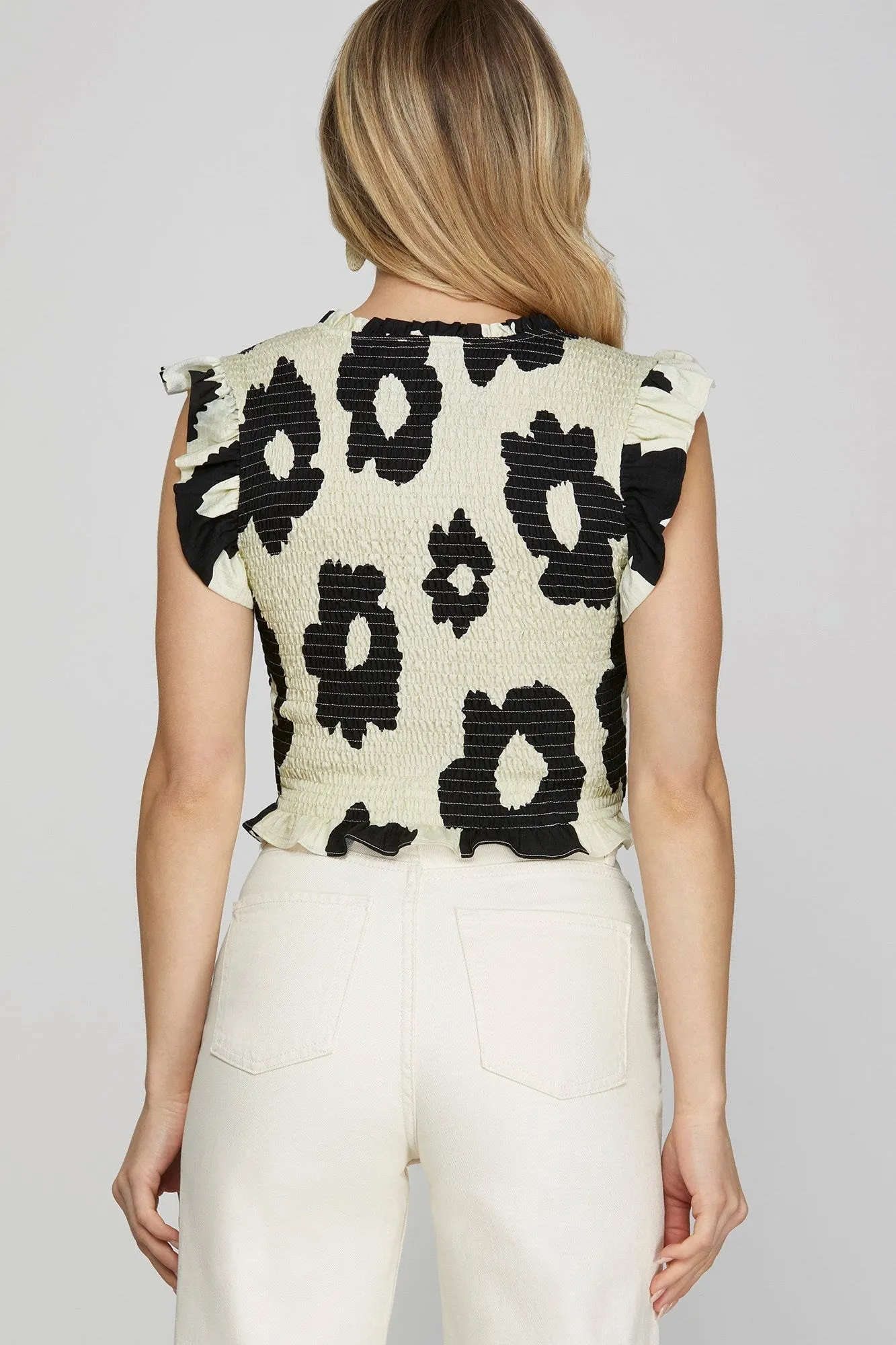 Emory Floral Smocked Blouse, Black