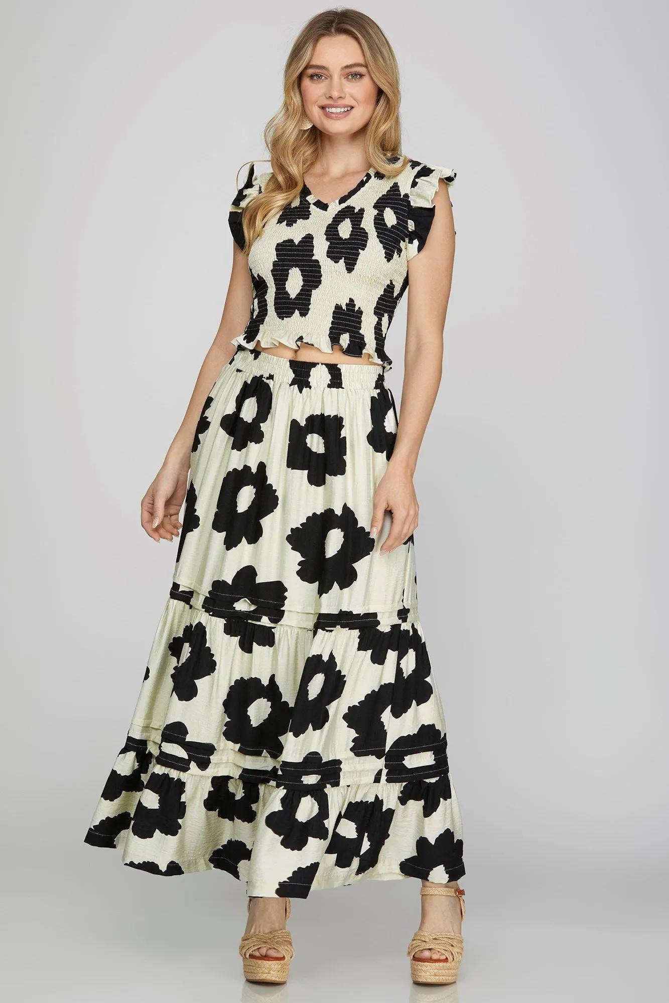Emory Floral Smocked Blouse, Black