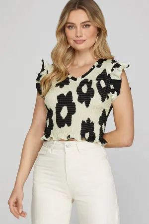 Emory Floral Smocked Blouse, Black