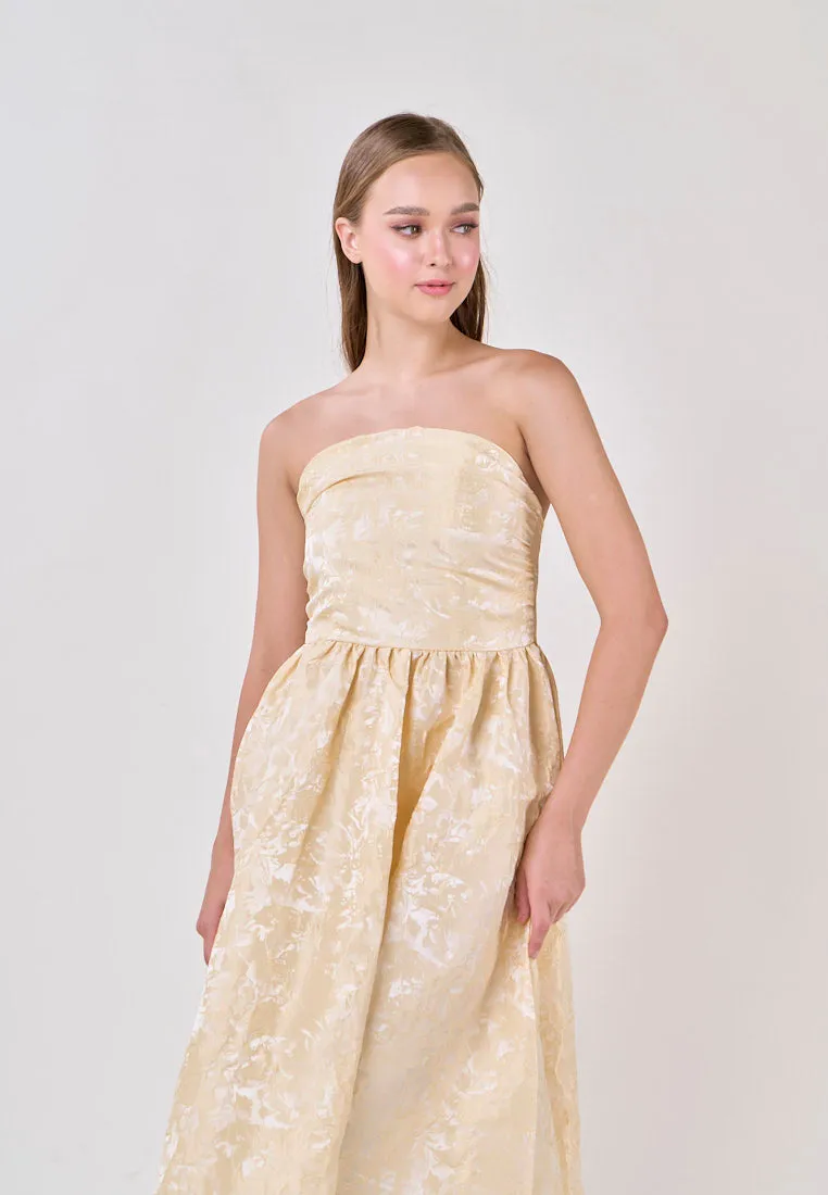 Everleigh Yellow Tube A-Line Velvet Flower Midi Dress