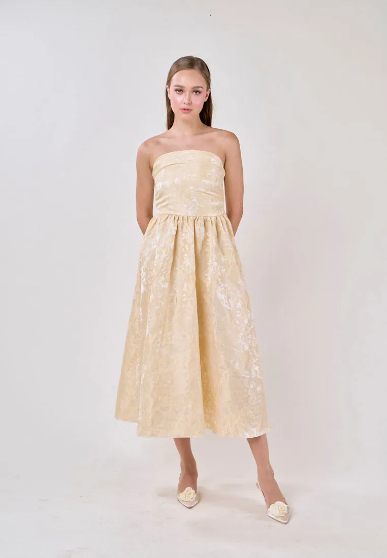 Everleigh Yellow Tube A-Line Velvet Flower Midi Dress