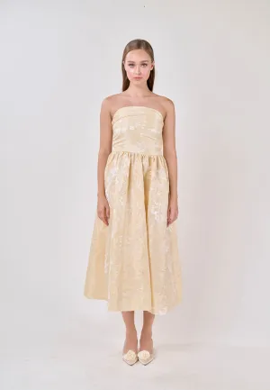 Everleigh Yellow Tube A-Line Velvet Flower Midi Dress