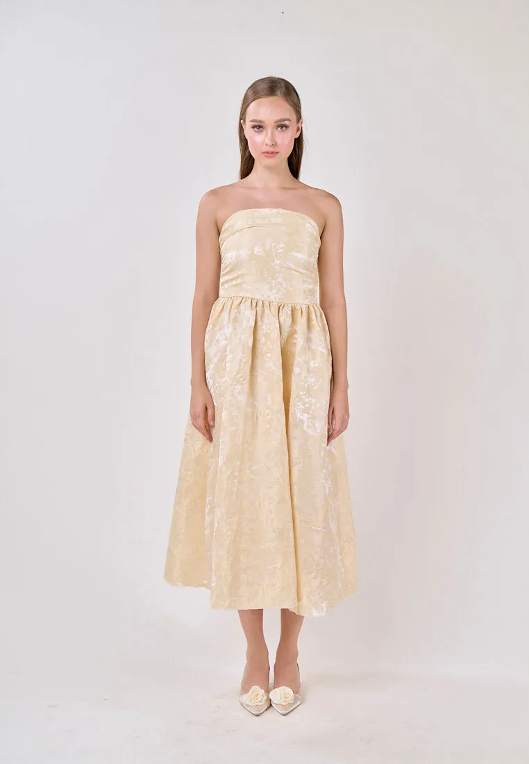 Everleigh Yellow Tube A-Line Velvet Flower Midi Dress