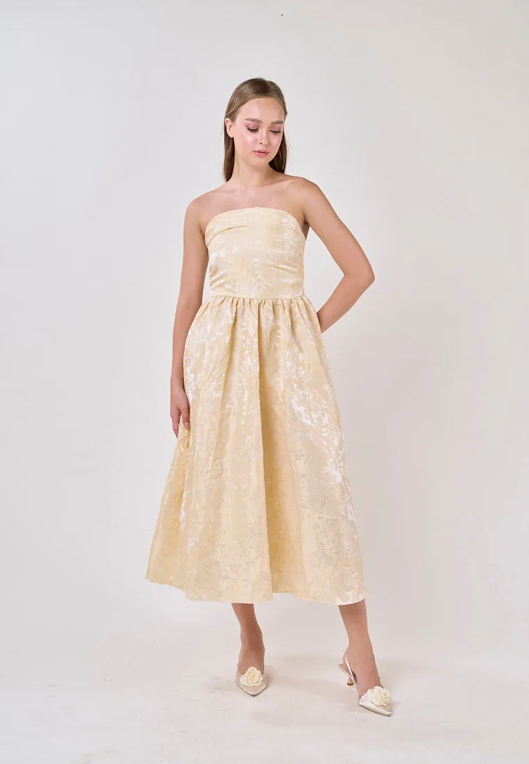 Everleigh Yellow Tube A-Line Velvet Flower Midi Dress