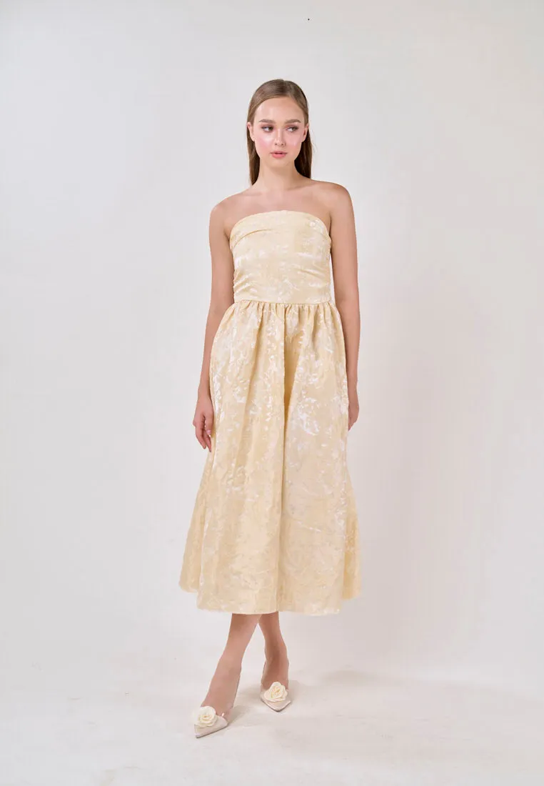 Everleigh Yellow Tube A-Line Velvet Flower Midi Dress