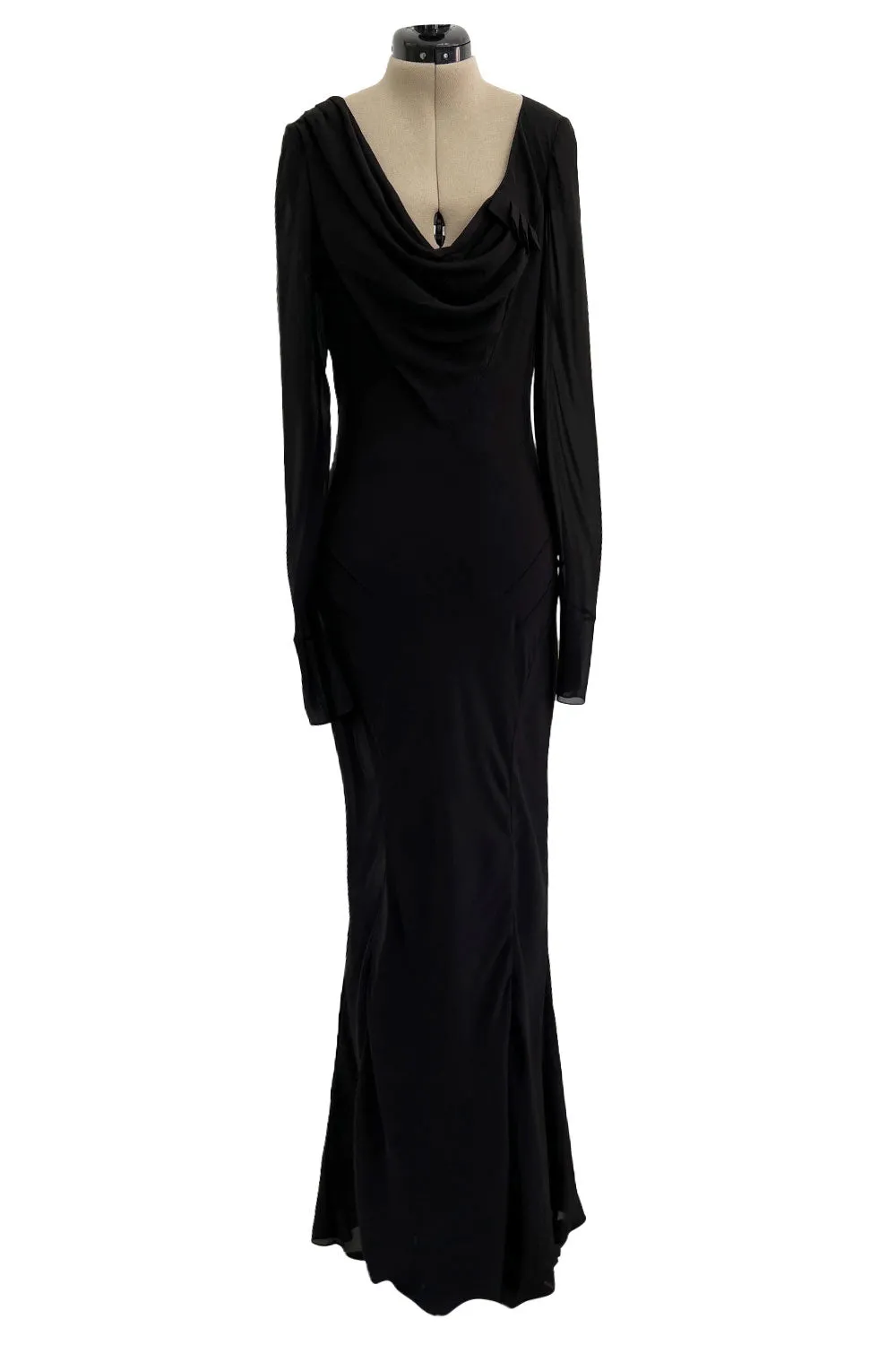 Fabulous Fall 2005 John Galliano Feather Light Bias Cut Black Silk Chiffon Dress w Seaming Detailing